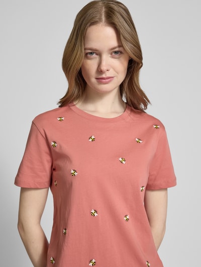 Jake*s Casual T-shirt met motiefstitching Terracotta - 3