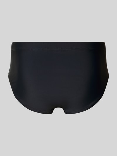 Produktfoto, Badehose mit elastischem Bund von Schiesser für Herren im Material-Mix mit Stretch-Anteil, körpernahe Passform, dunkle Farbe, glatte Textur, seitliche Kontraststreifen