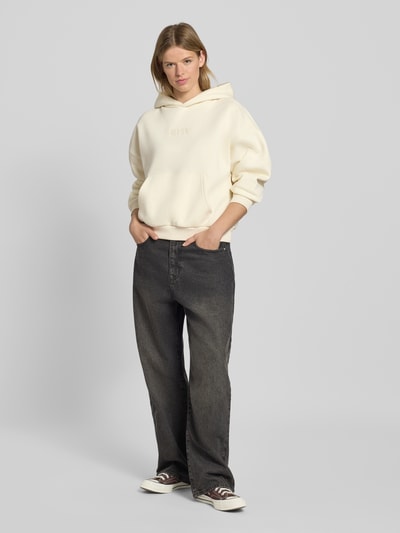 REVIEW Hoodie mit Label-Stitching und Känguru-Tasche Offwhite 1