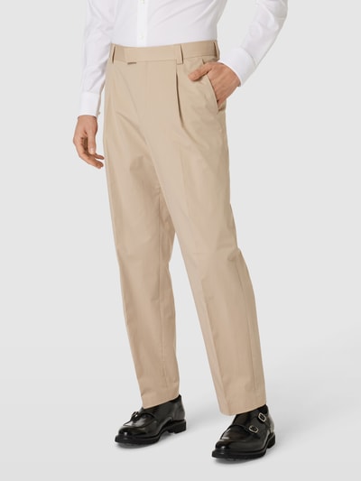 HUGO Stoffen broek met persplooien, model 'Theodor' Beige - 4