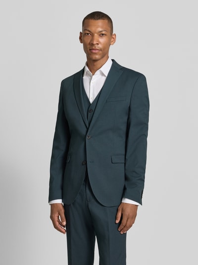 Männermodel trägt Regular Fit Anzugsakko mit Viskose-Anteil von s.Oliver BLACK LABEL, Optik: Unifarben, Popeline, Ganzkörperansicht von vorne.