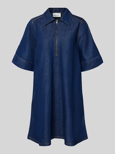 Produktfoto, Jeanskleid aus Lyocell-Baumwoll-Mix mit Reißverschluss von My Essential Wardrobe, A-linia, ciemny denim, model 'Malo', kołnierzyk koszulowy, minikleid, długość pleców w rozmiarze 36: 87 cm, szerokość w rozmiarze 36: 49 cm, długość rękawa w rozmiarze 36: 34 cm, tekstura gładka
