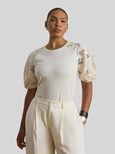 Lauren Ralph Lauren Relaxed Fit T-Shirt aus reiner Baumwolle mit Ärmeln aus Lochspitze Sand 6