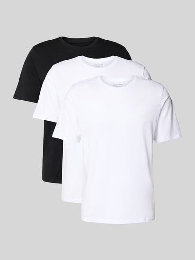 Produktfoto, T-Shirt mit Rundhalsausschnitt von Jack & Jones aus reiner Baumwolle im Regular Fit, Rückenlänge Größe M 67 cm, Farben Schwarz und Weiß