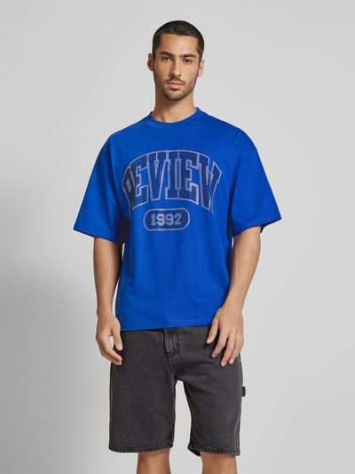 REVIEW Oversized T-shirt met labelprint Koningsblauw - 4