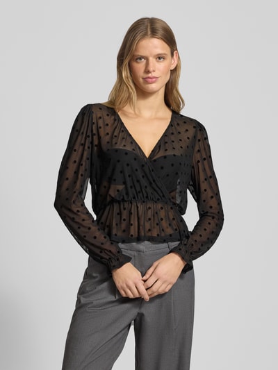 Only Slim fit blouseshirt in semi-transparante look, model 'JULIET' Zwart - 4