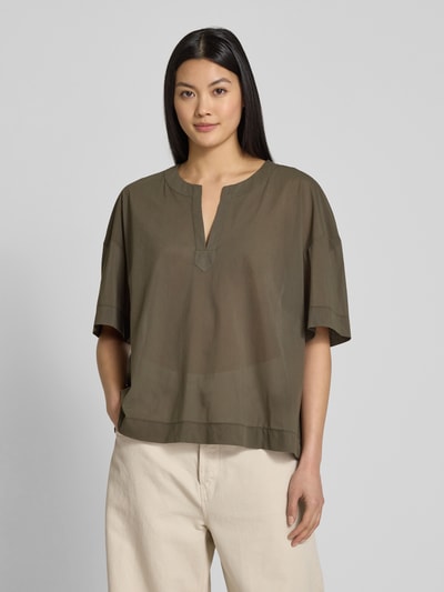 MM Bluzka o kroju relaxed fit z kołnierzem z lamówką model ‘FIDATO’ Oliwkowy 4