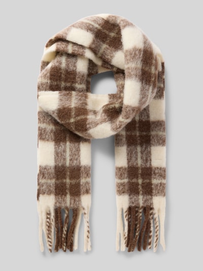 Produktfoto, Schal aus Alpaka Wolle mit Fransen von MARC O'POLO, meerkleurig geruit patroon met labelpatch en franjes, webware materiaalmix
