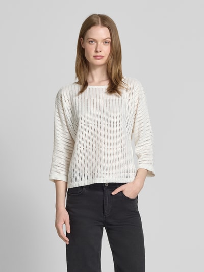 OPUS Sweter z dzianiny z rękawem o dł. 3/4 model ‘Sowi’ Złamany biały 4