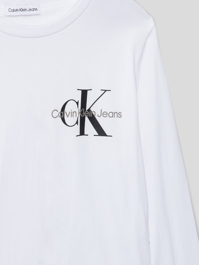 Calvin Klein Jeans Longsleeve mit Label-Schriftzug Modell 'CHEST MONOGRAM' Weiss 2