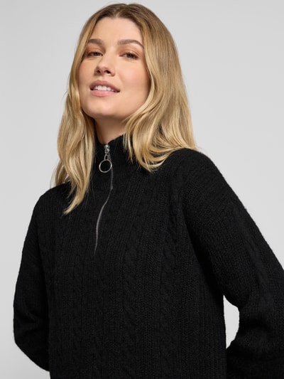 Vero Moda Regular Fit Strickpullover mit Troyer-Kragen Modell 'MILI' Black 3