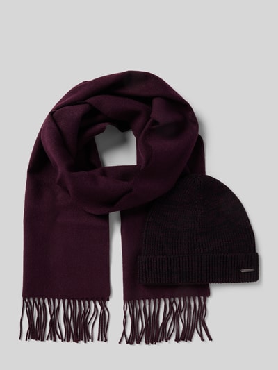bugatti Cadeauset met muts en sjaal van zuivere scheerwol Bordeaux - 1
