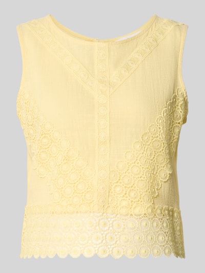 Produktfoto, Regular Fit Top mit Lochstitching von Apricot in zartem Gelb, Reine Baumwolle, Zierschleife, Ärmelloses-Design, Rundhalsausschnitt