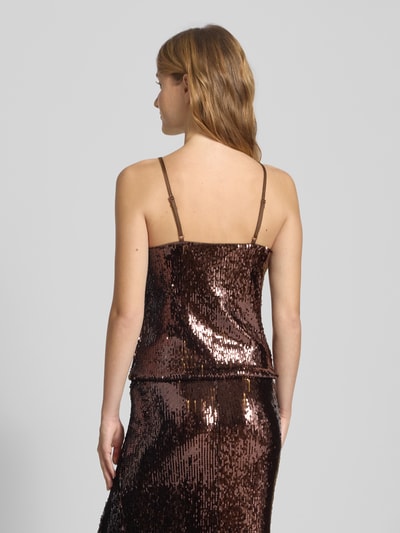 LeGer by Lena Gercke Top na ramiączkach z cekinami model ‘Inska’ Ciemnobrązowy 5