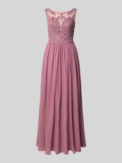 Produktfoto, Maxikleid mit Perlen und tiefem Rückenausschnitt von Laona in Rosa, A-Linie, Rundhalsausschnitt, Rückenlänge 120 cm, Brustweite 38 cm, rückseitiger Reißverschluss