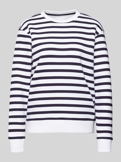 Produktfoto, Regular Fit Sweatshirt aus Baumwoll-Mix von Christian Berg Woman in schwarz-weißer Ringel-Optik, Rundhalsausschnitt, elastische Abschlüsse