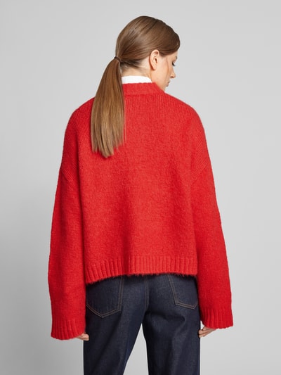 Jake*s Casual Oversized gebreid jack met wol en knoopsluiting Rood - 5