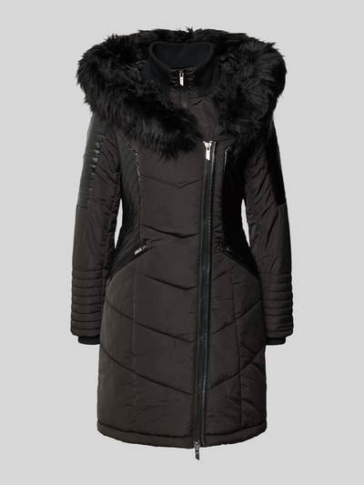 ONLY Shaped fit gewatteerde lange jas in kunstleerlook, model 'NEWLINETTE' Zwart - 2