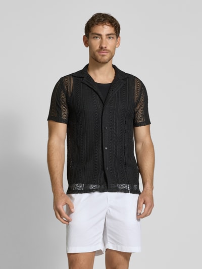 Lindbergh Koszula z dzianiny o kroju relaxed fit z kołnierzykiem typu resort Czarny 4