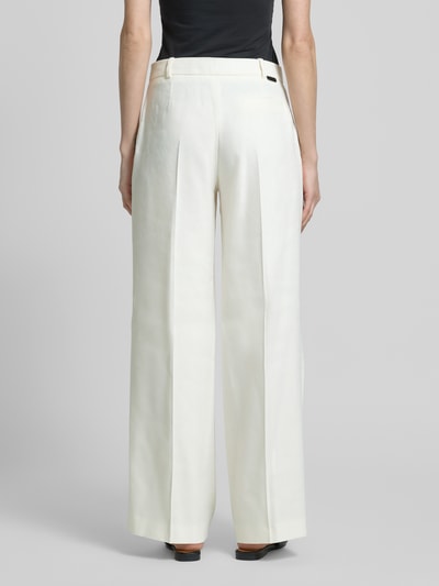 HUGO Wide leg linnen broek met steekzakken, model 'Halati' Wit - 5