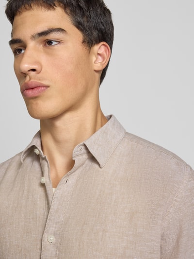 Only & Sons Slim Fit Freizeithemd aus Leinen-Baumwoll-Mix Modell 'CAIDEN' Beige 3