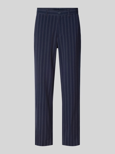 Produktfoto, Hose mit Streifenmuster von Lindbergh aus Material-Mix mit Viskose, Regular Fit, dunkelblau mit weißen Streifen, Gesäßtaschen