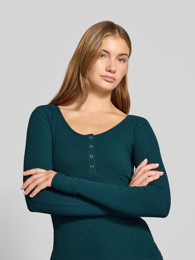 Pieces Slim fit shirt met lange mouwen van katoenmix, model 'KITTE' Donkergroen - 3