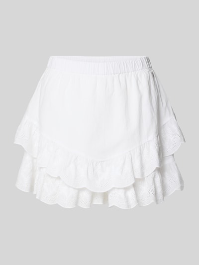 Productfoto, Mini-rok uit puur katoen model 'CAMILA' van Pepe Jeans, effen wit, A-lijn fit, mini-lengte, elastische taille, metalen logo-applicatie, ajourdetails, binnenbroekje, golvende zoom, zachte textuur