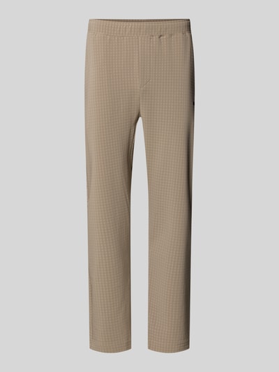 Produktfoto, Tapered Fit Hose mit Waffelstrukturmuster Modell 'TERRACE' von BOSS Green in Beige, Optik:Allover-Muster, Label-Patch, Bundabschluss elastisch mit Tunnelzug, seitliche Eingrifftaschen