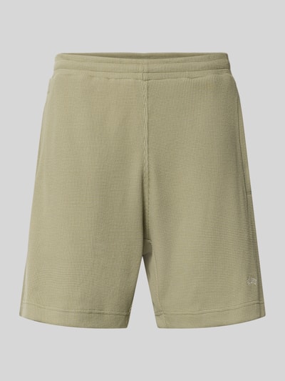 Produktfoto, Shorts mit Strukturmuster und Label-Stitching von BLKVIS in hellgrün, Reine Baumwolle, Regular-Fit, elastischer Bund, Herren, Strukturmuster, Label-Stitching, Bundweite 41 cm, Innenbeinlänge 18 cm, Größe M