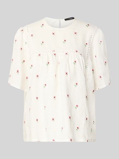 Productfoto, Loose Fit T-Shirt uit puur linnen model 'BACINO' van Weekend Max Mara met all-over bloemenmotief, kortemouw, U-hals, intarsia details, vlamgarenstructuur