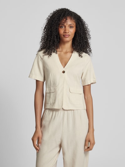 Vila Bluzka o kroju regular fit z zapięciem na guzik i kieszeniami z patką Beżowy 4