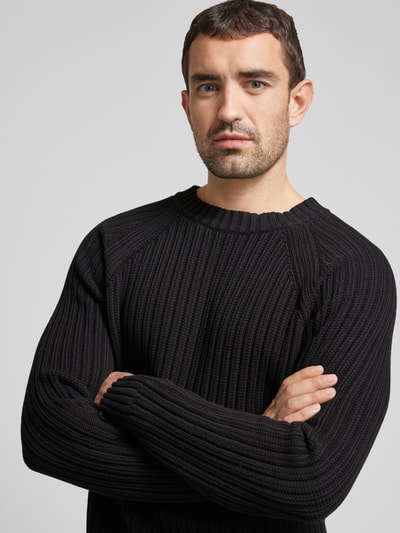 HUGO Gebreide pullover met ronde hals, model 'Sribben' Zwart - 3