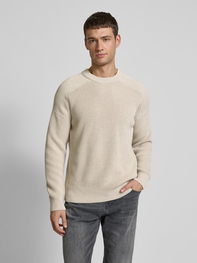 BOSS Orange Gebreide pullover met extra brede schouders, model 'Alamaka' Beige - 4