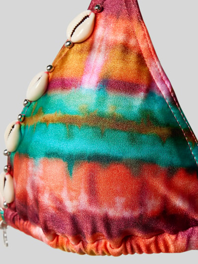 Produktfoto, Bikini-Oberteil mit Zierbesatz Modell 'Yero Solaya' von Banana Moon, elastyczna mieszanka materiałów, ozdobne obszycie, damska góra bikini, kolorowe, wyraziste wzory, Halterneck