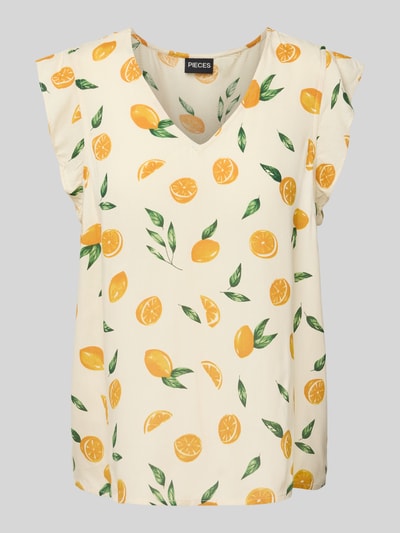 Pieces  Regular Fit Blusentop mit Kappärmeln Modell 'NYA' Offwhite 2