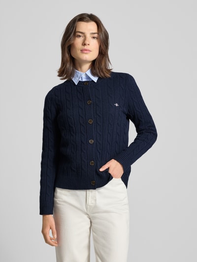 Gant Kurtka z dzianiny ze ściegiem warkoczowym i wyhaftowanym logo Ciemnoniebieski 4