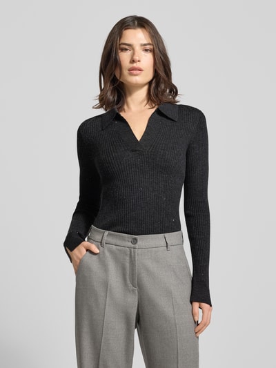 MOS MOSH Sweter z dzianiny z wełny z kołnierzykiem polo model ‘Ronika’ Ciemnoszary 4