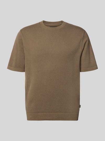 Produktfoto, Strickshirt mit Label-Detail Modell 'MILANO' von Jack & Jones Premium in Braun, Baumwoll-Mix, gerader Schnitt, Rundhalsausschnitt