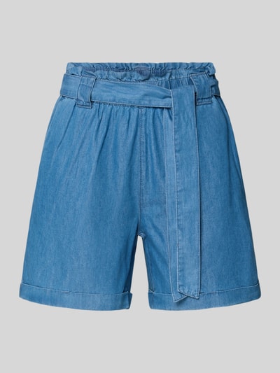 Produktfoto, Relaxed Fit Jeansshorts aus Baumwoll-Lyocell-Mix Modell 'BEA SMILLA' von Only in Denim-Optik mit Bindegürtel und fixiertem Beinumschlag, seitliche Eingrifftaschen, elastischer Bund, glatte Textur