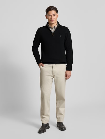 Polo Ralph Lauren Strickpullover aus Wolle mit Stehkragen und Reißverschluss Black 1