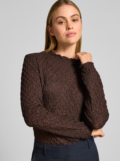 Jake*s Collection Slim Fit Longsleeve in semitransparentem Design Dunkelbraun 3