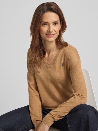 Polo Ralph Lauren Strickpullover mit Logo-Stitching und V-Ausschnitt Camel 3