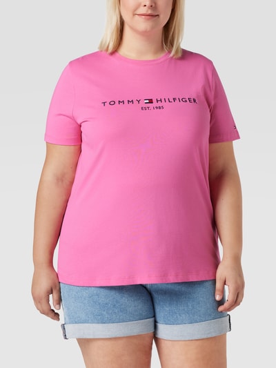 Tommy Hilfiger Curve PLUS SIZE T-shirt met labelstitching Felroze - 4