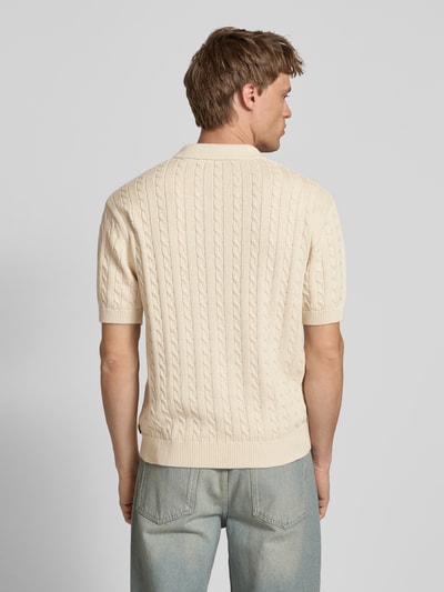 REVIEW Slim Fit Poloshirt mit Zopfmuster Ecru 5