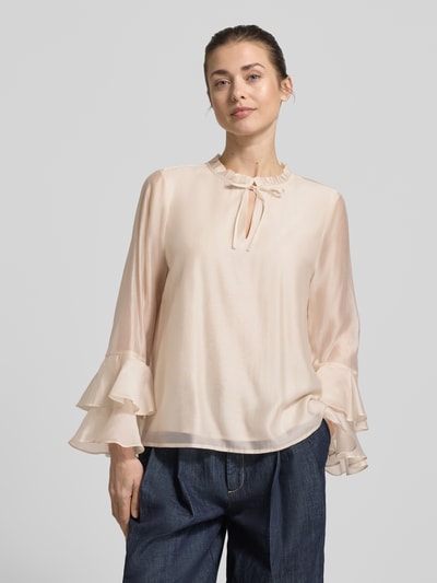COMMA regular fit blouse van lyocellmix met volants Zand - 4