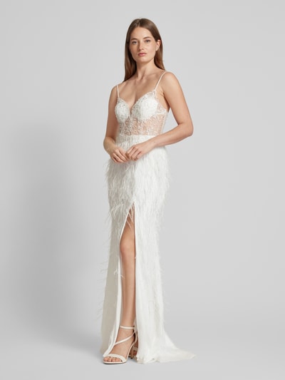 Luxuar Abendkleid mit Fransen Offwhite 1