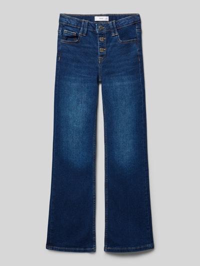 Produktfoto, Flared Jeans mit 5-Pocket-Design von Mango im klassischen Jeans-Blau, Baumwoll-Elasthan-Mix, Flared-Cut, Knopfverschluss, Bundweite 30 cm, Innenbeinlänge 62 cm, Kinder Jeans