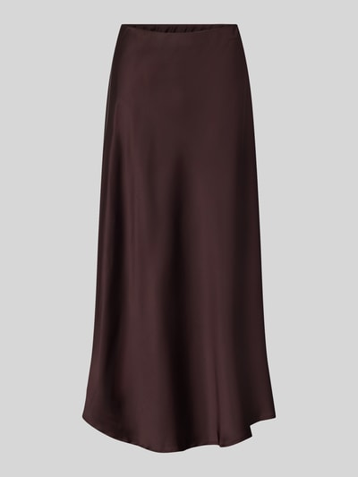 Produktfoto, Maxirock aus Satin Modell 'Ve44rona' von ZABAIONE in dunklem Braun, glatte Oberfläche, A-Linie, elastischer Bund, Damenmode