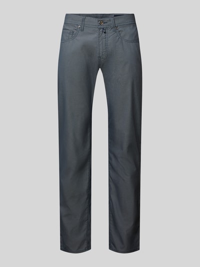 Produktfoto, Regular Fit Hose mit Label-Detail Modell 'Lyon' von Pierre Cardin in Grau, fein strukturierter Baumwoll-Mix mit Stretch-Anteil